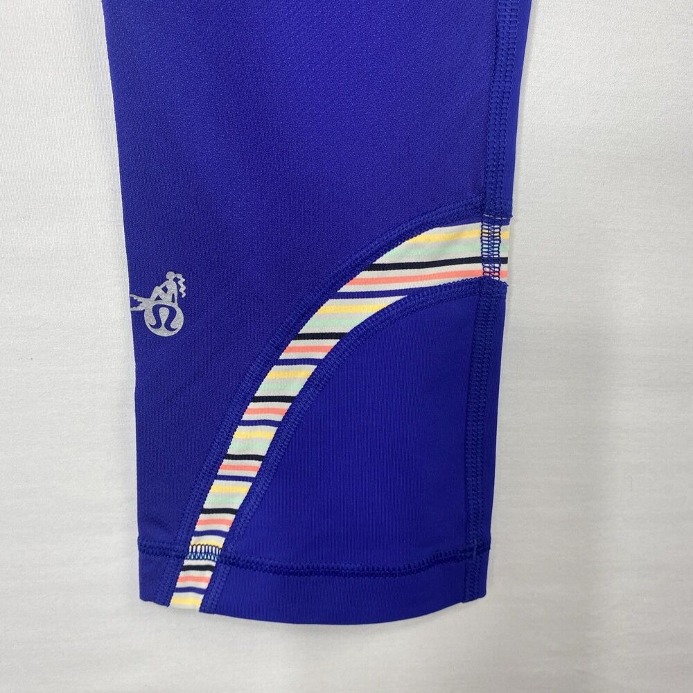 Lululemon Womens Size 4 Inspire Crop Leggings Bright Blue Color Block Waistband